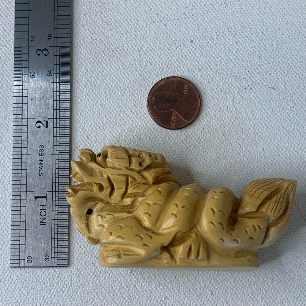 Japanese Netsuke Dragon Snake Beast Boxwood Carving Hand Carved Wood Animal 3.5" - Picture 15 of 16